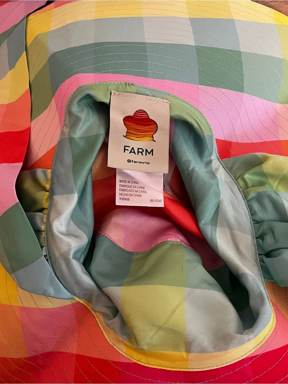 Farm Rio Tropical Garden Sun Hat OS Multi Lime Painted Birds Striped Wide Brim